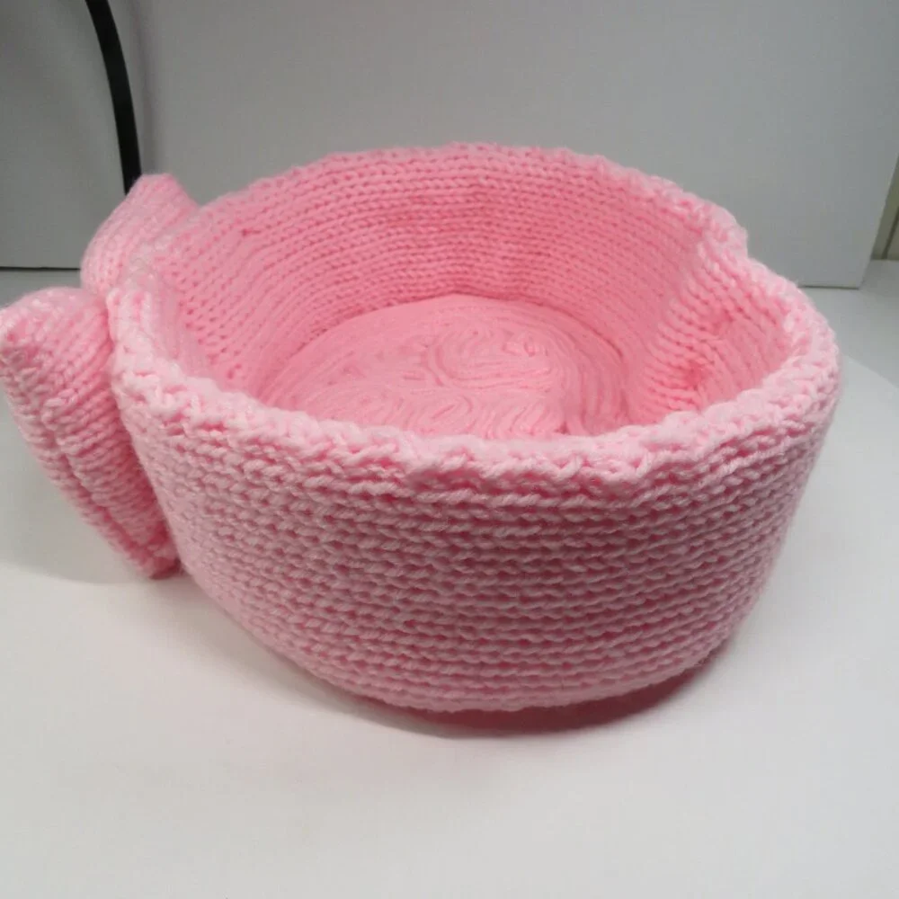 Handmade Pink Heart Crochet Basket with Bow- Valentine's - Baby Shower Girl